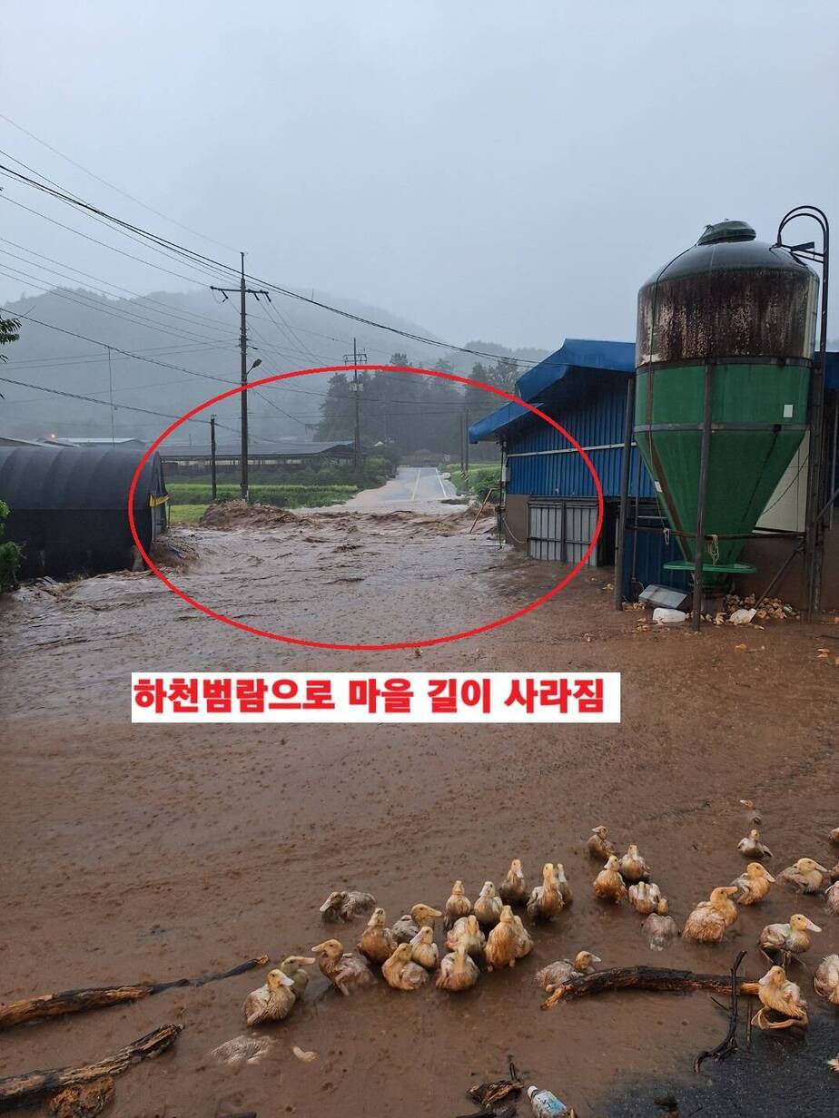 교각 높이 및 교량단면부족 마을길 단절 사람도 떠내려갈정도의 위력