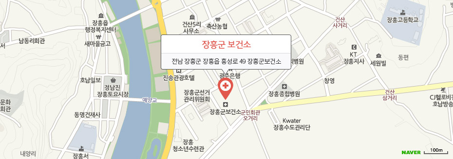 네이버 지도 이미지에 보건지소 및 진료소 전남 장흥군 장흥읍 흥성로 49 위치 표시