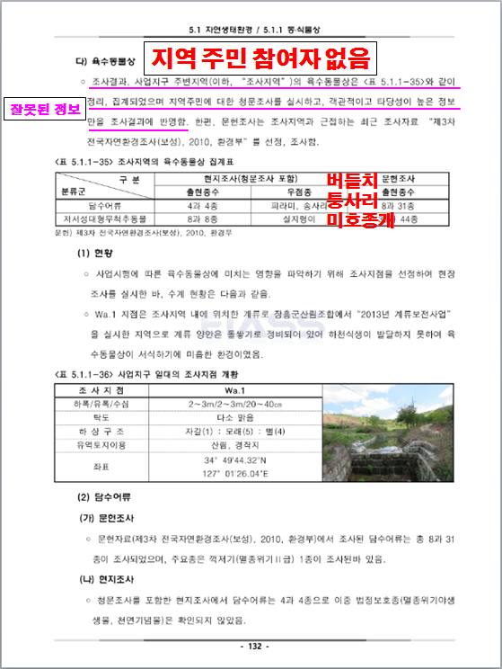 소규모 영향평가  기초자료 오류와 부실 관련